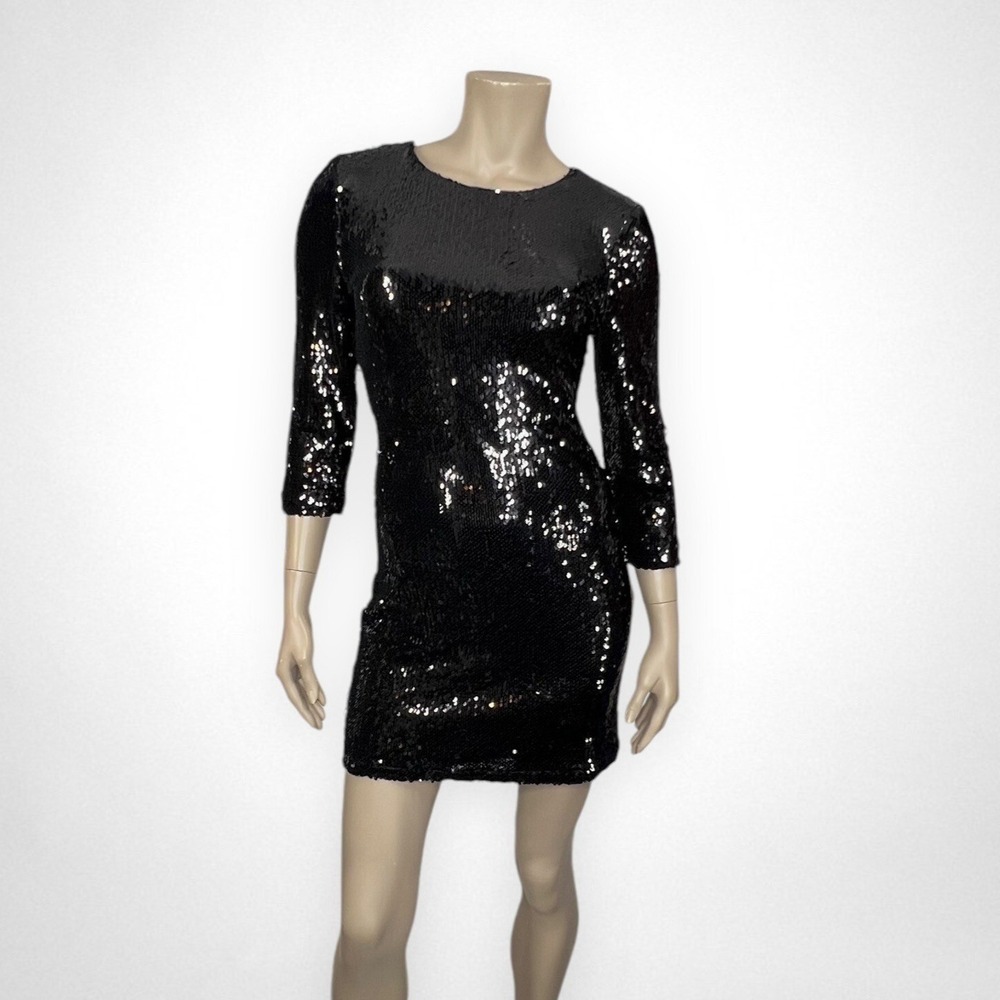 NWT LULUS Medium Black Sequin Cocktail Party Dress Holiday Club